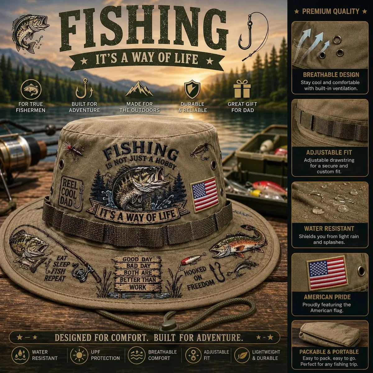 🎉🇺🇸 49% OFF- 🎣 Fishing Is a Way of Life Boonie Hat(Printing process)