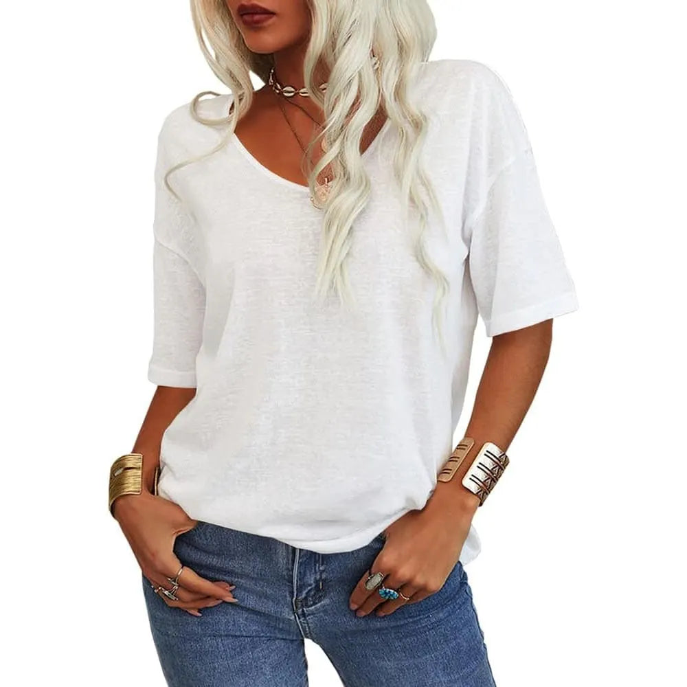 Hot sale🔥 Women's Solid Color V-Neck T-shirt