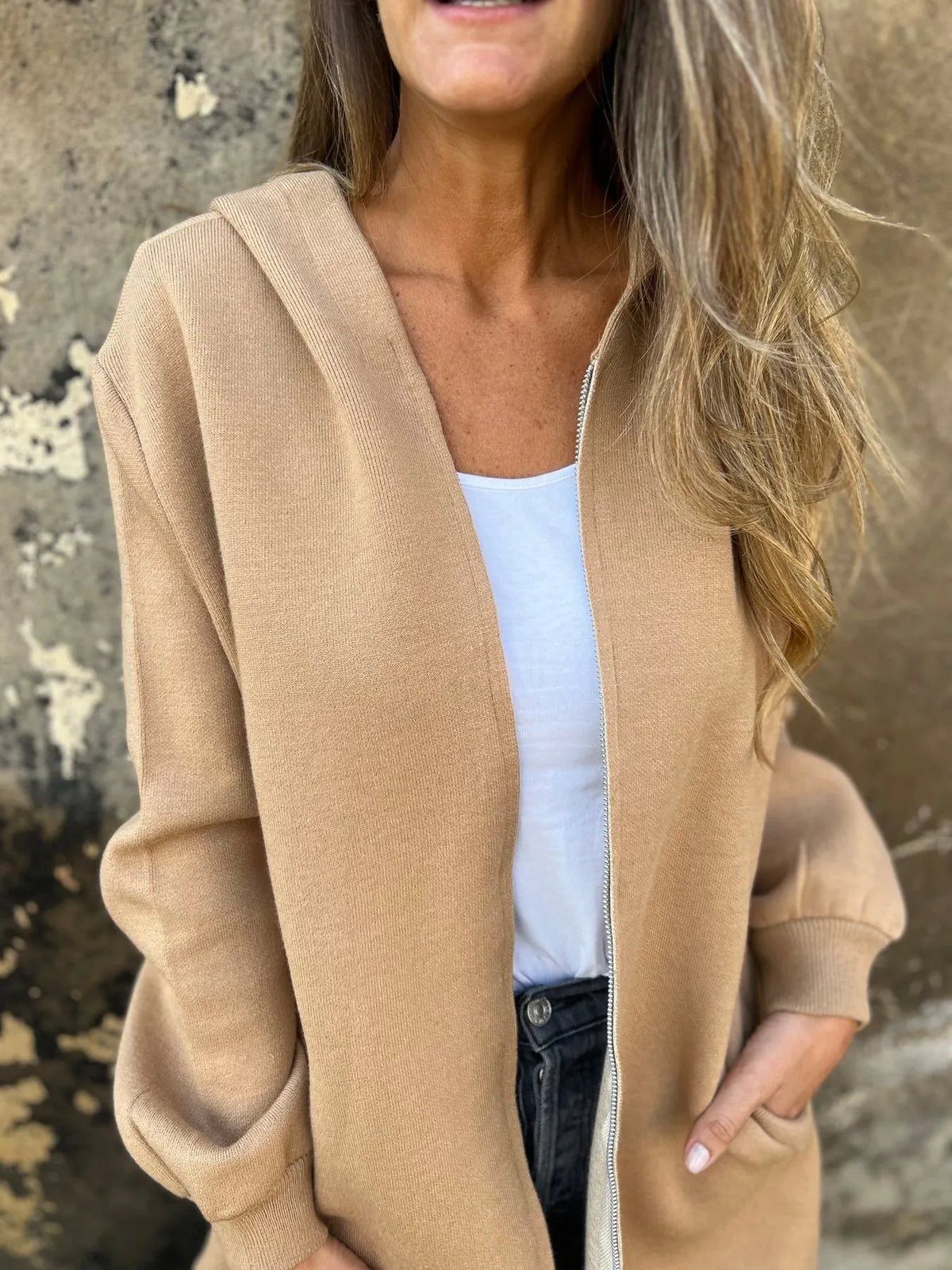 Zipper Hooded Long Sleeve Casual Coat