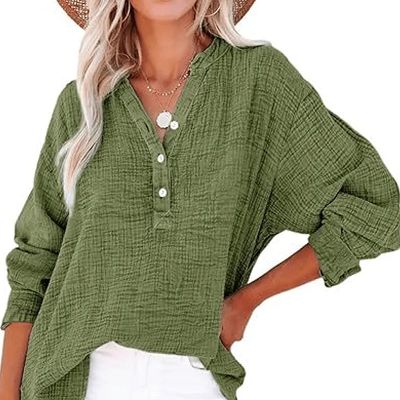 💖Limited Sale 49% OFF💖Women’s Casual Gauze Button Neck Long Sleeve Blouse