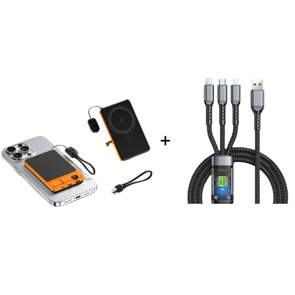 🔥HOT SALE🔥✨ 3-in-1 Magnetic Portable Charger – Wireless, Built-in Stand, Slim 🍃