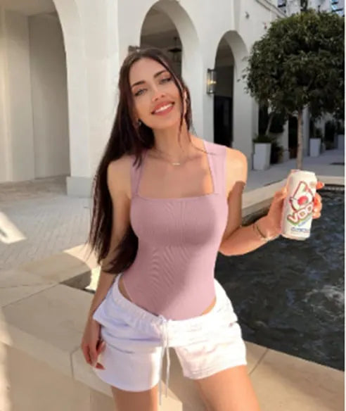 🩱🔥Sexy Ribbed Strap Square Neck Sleeveless Bodysuit 🩱🌟
