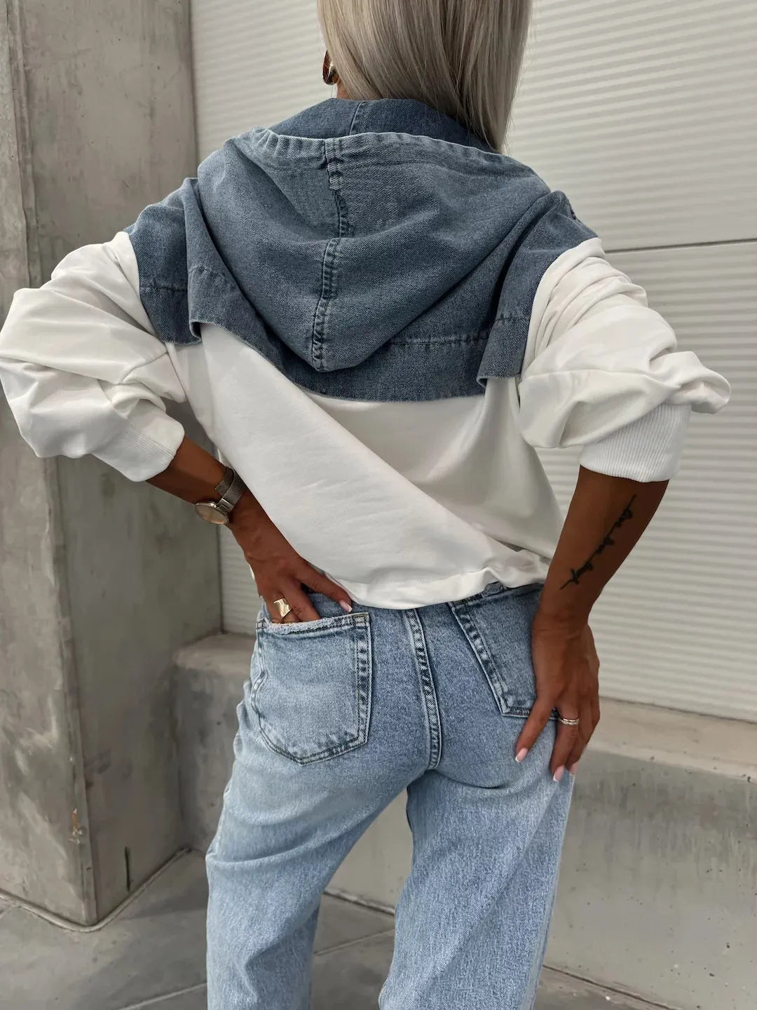 Women's Hooded Denim Patchwork Sweatshirt🍂Buy 2 Free Shipping