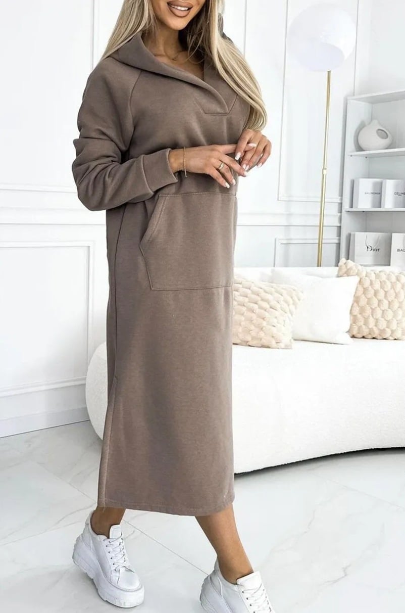Women's Autumn and Winter Casual All-match Long Dress with Hood