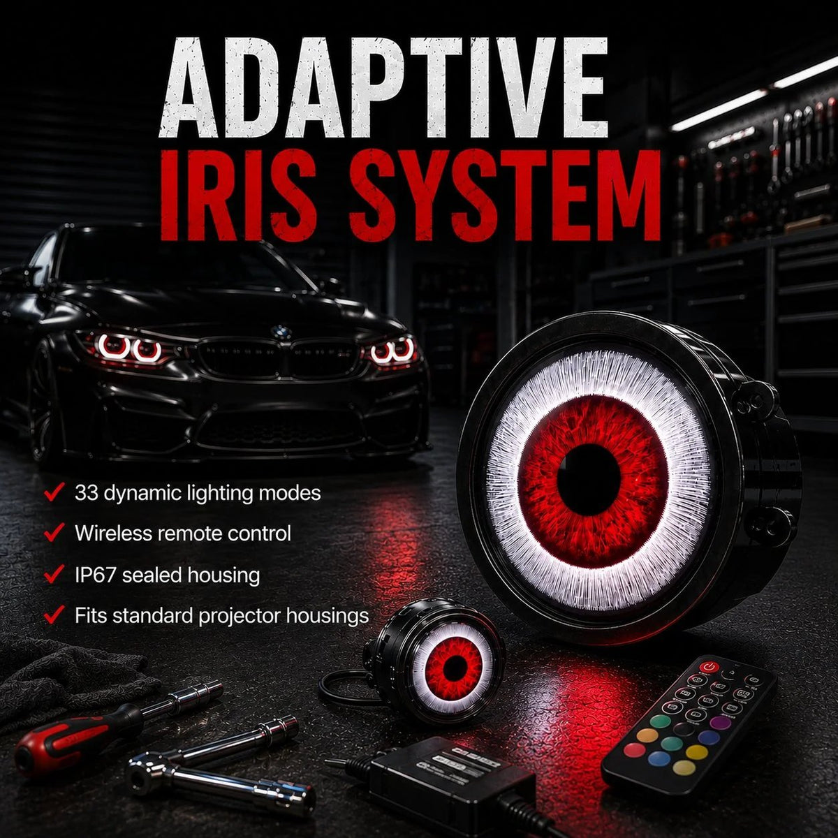 🎉 👁️ Demon Eye RGB Headlight Kit – Animated Iris Car Lighting Upgrade