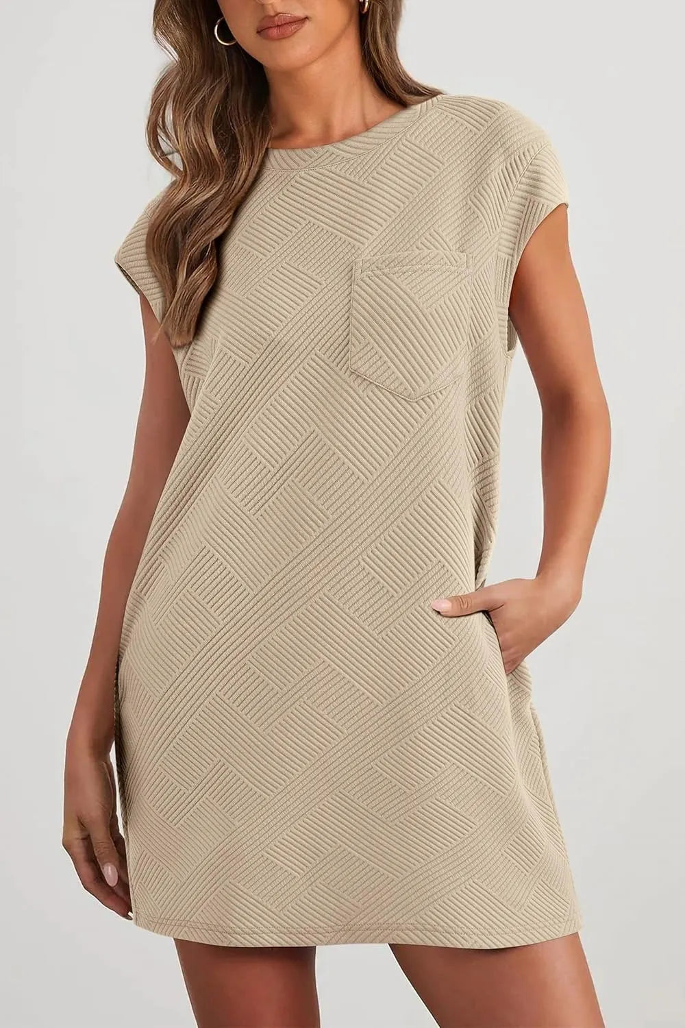 🔥WOMEN'S CASUAL TEXTURED T-SHIRT DRESS WITH POCKETS