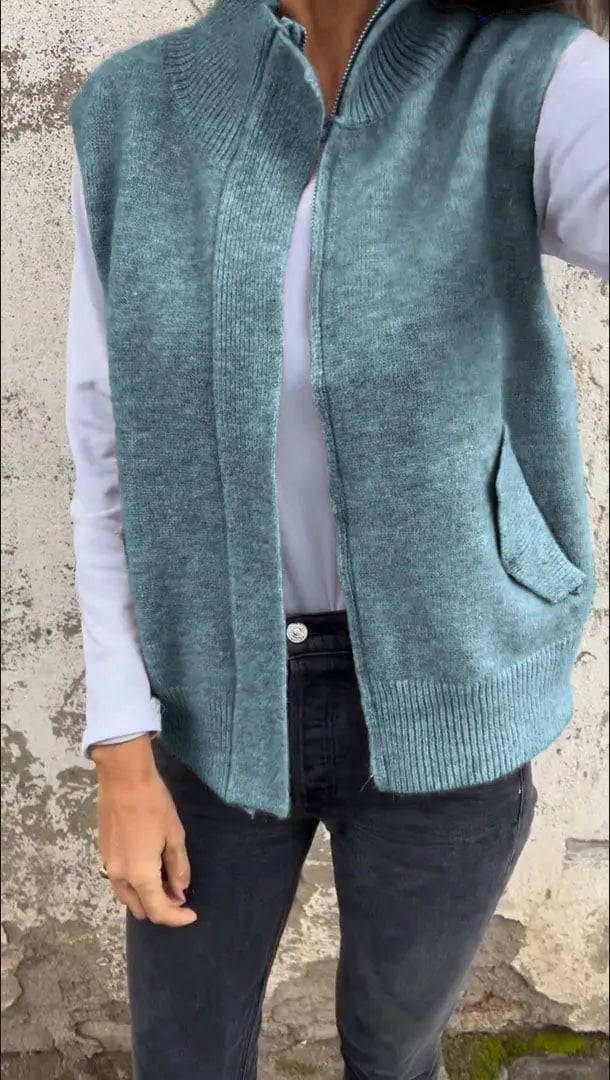 Women's Sweater Vest with Zipper and Pockets (Buy 2 Free Shipping)