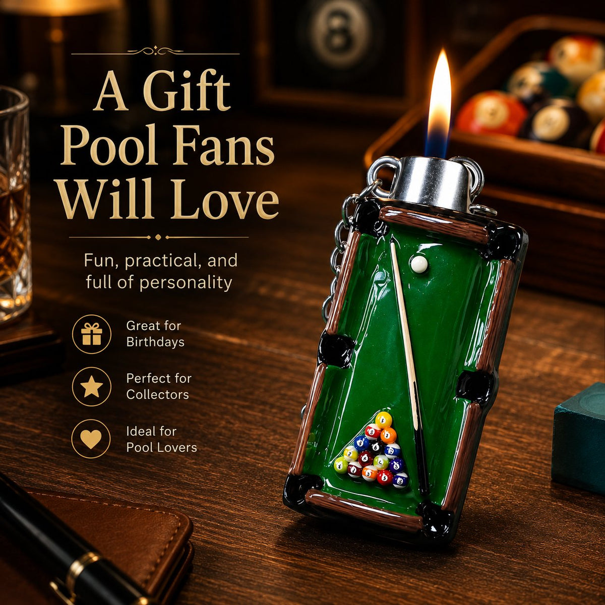 Mini Billiard Table Lighter, Pool Table Shape Novelty Flame Lighter Gift