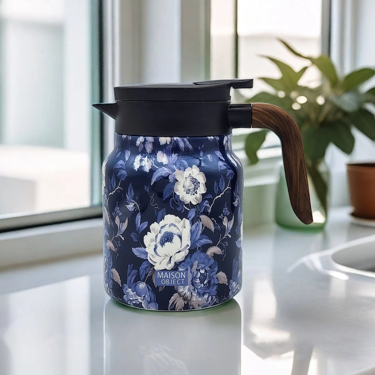 Vintage Floral Pattern Tea Thermos–Built-In Infuser