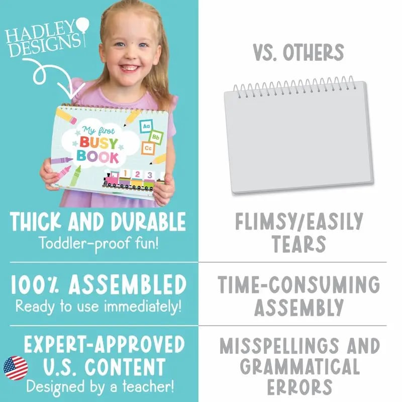 "My First Busy Book" Montessori Interactive Quiet Book, Screen-Free Educational Travel Activity Book for Toddlers 3-8