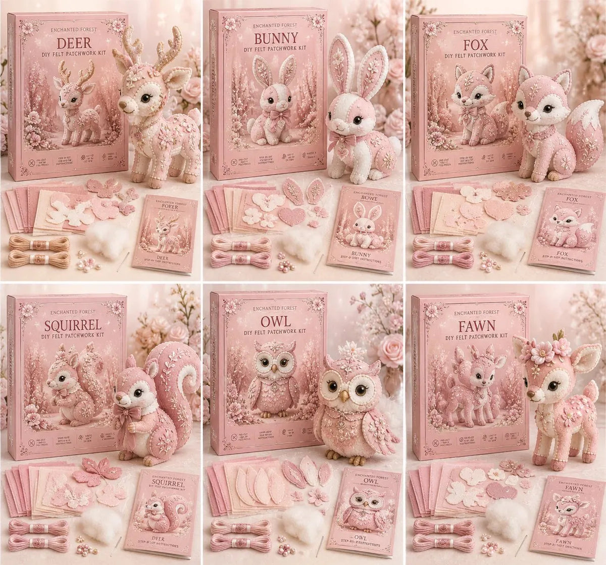 🔥LAST DAY 50% OFF - 💗Pink Woodland Friends DIY Felt Sewing Kit – Make Your Own Cute Animal