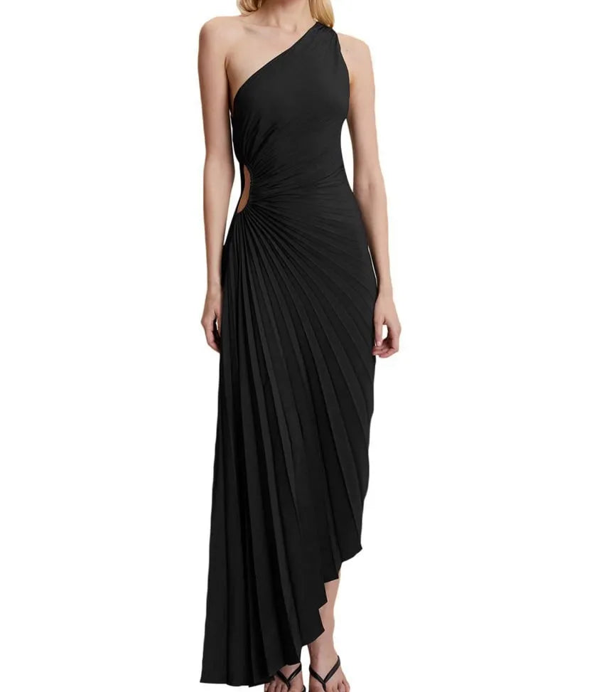 Cut-out Satin Pleated Maxi Dress