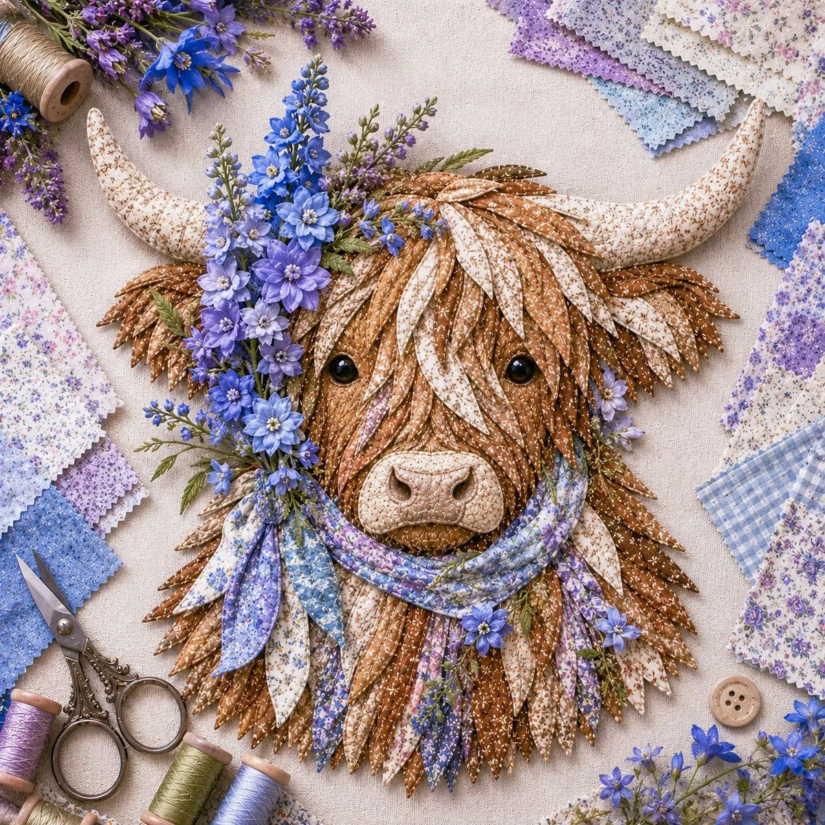 ⏳LAST DAY 49% OFF - 🐮💐🌸 Birth Flower Highland Cow 3D Layered Fabric Art DIY Kit | Complete Kit Included ✂️ Pre-Cut Pieces • Glue or Stitch Your Way • Create a Cozy 3D Highland Cow Decor 💕