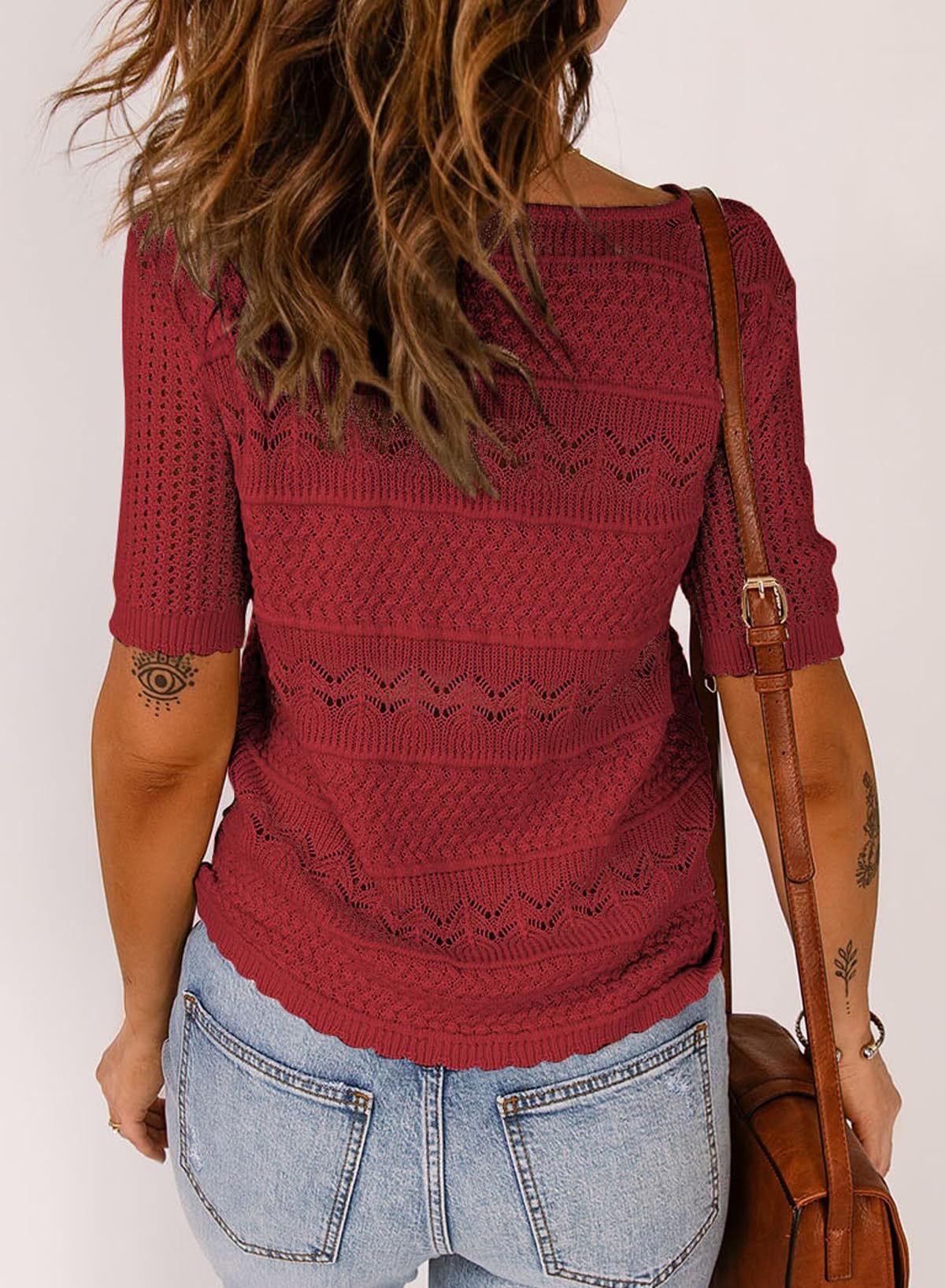 Round Neck Hollow Short Sleeve Knit Crochet Top