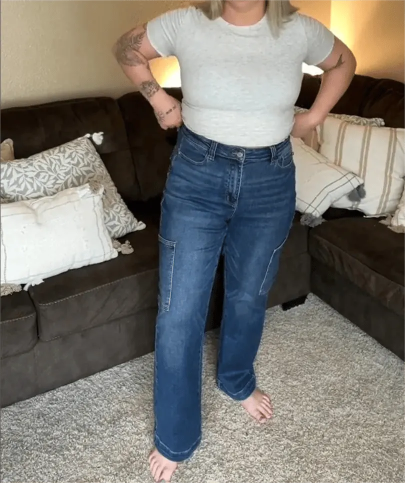 Tummy Control High Rise Cargo Wide Leg Jeans (Buy 2 Free Shipping)