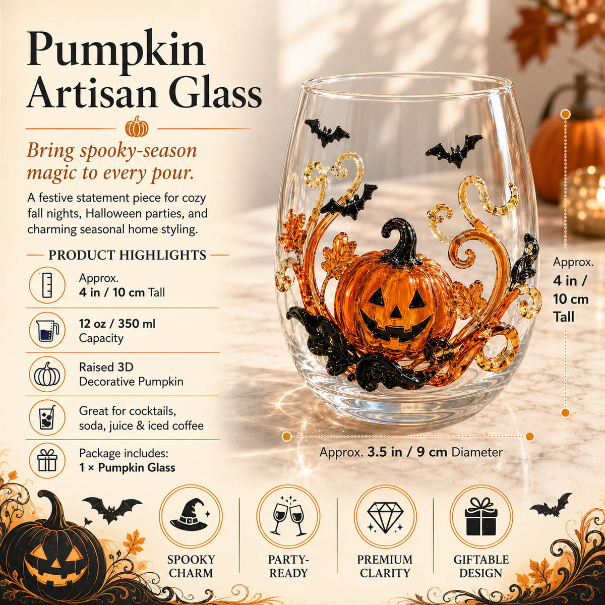 🎉🎃 3D Halloween Artisan Glassware Collection | For Magical Halloween Sips, Eye-Catching 3D Details, Luminous Festive Party Moments & Cozy Fall Home Bar Glow