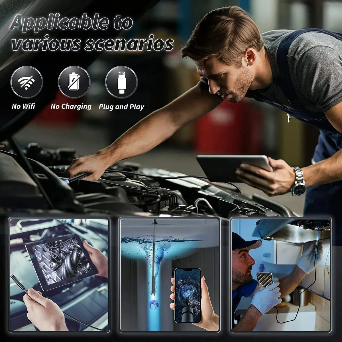 🎉🔎 Plug-and-Play Endoscope Camera - Compatible with Android & iPhone & ipad for Direct Connection