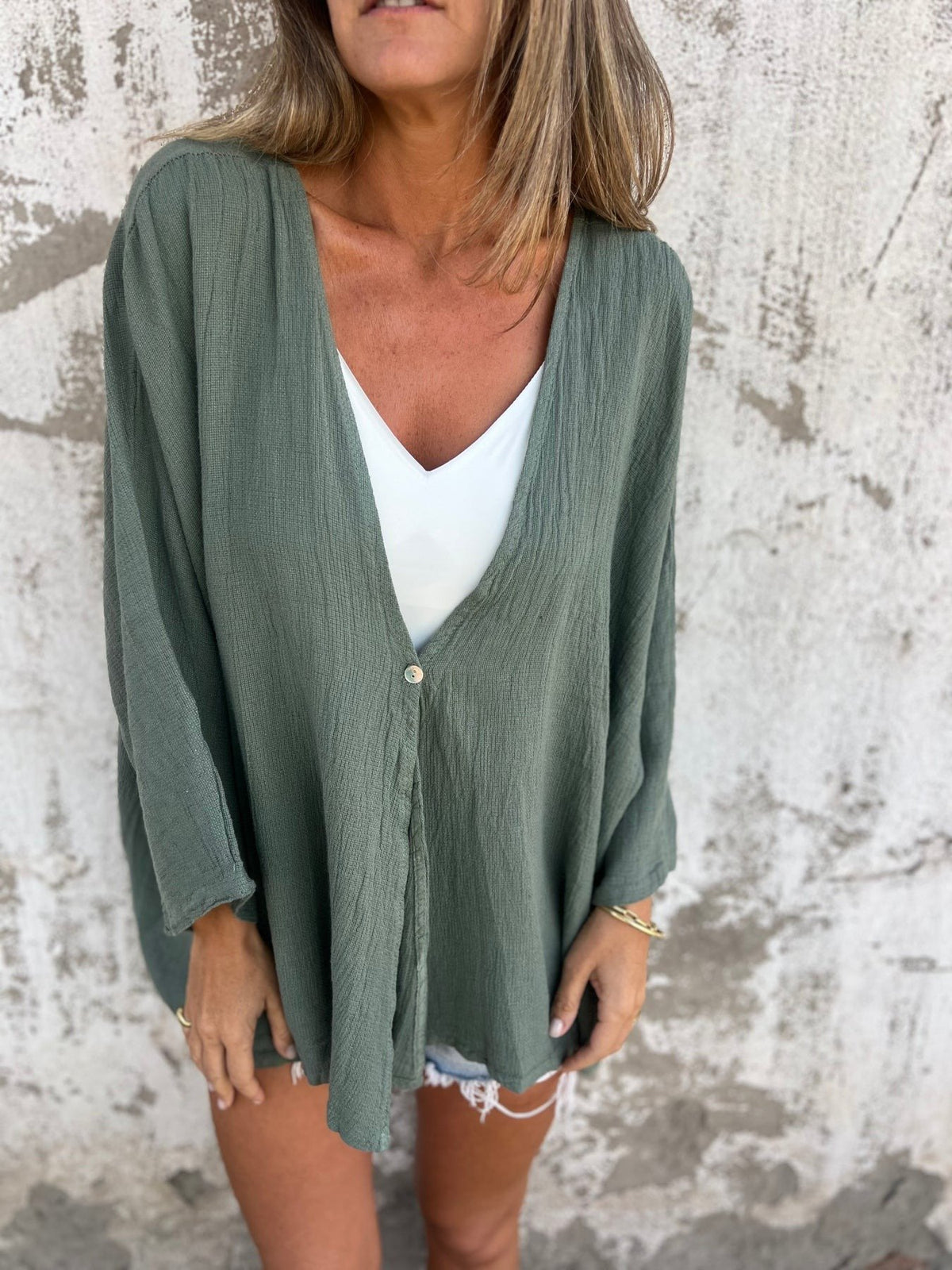 One Button V-neck Loose Cardigan