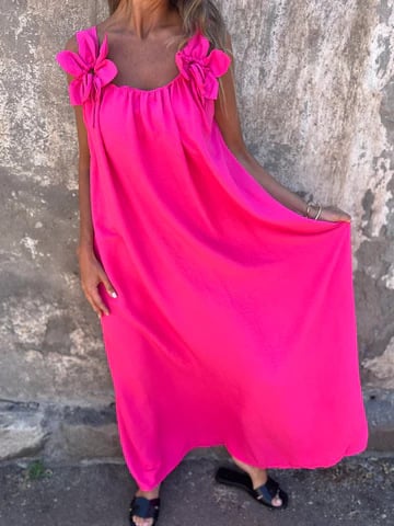 💕 Solid color dress for women with floral strap and U-neckline