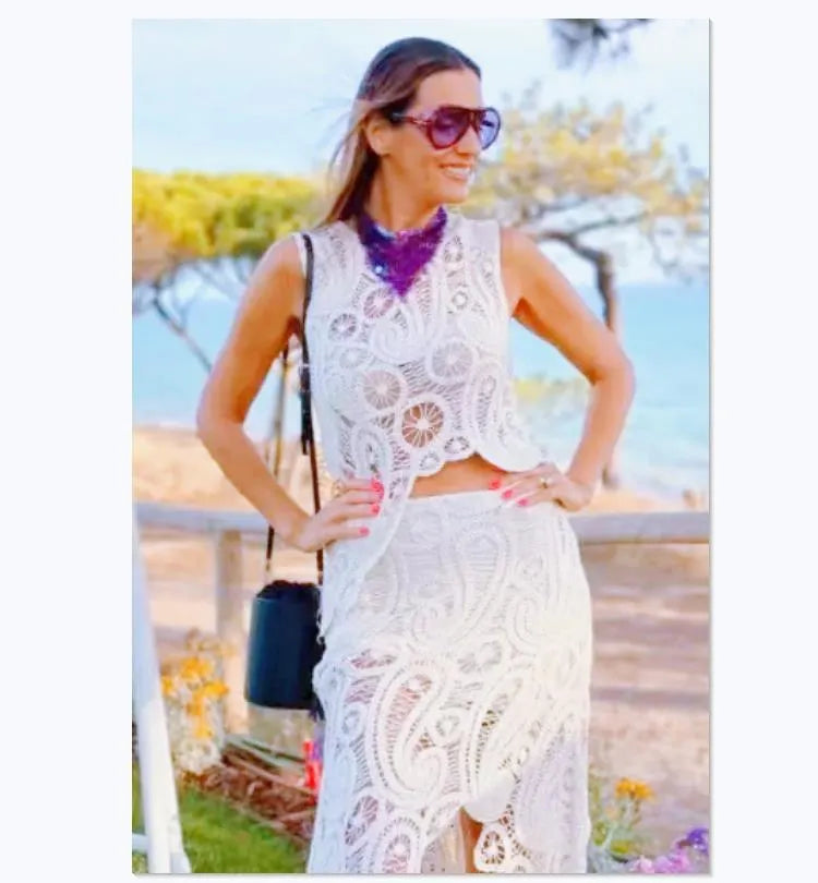 Summer Getaway Look Crochet Lace Suit