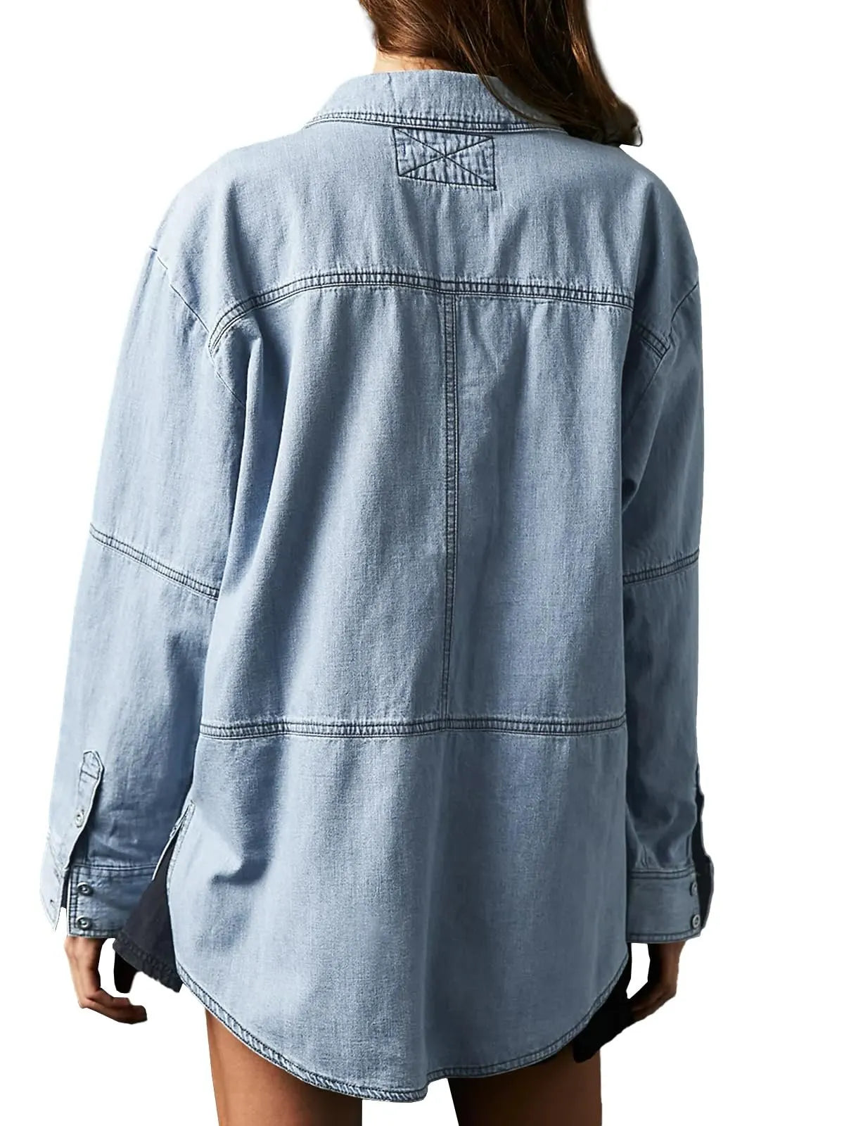 WOMEN'S V-NECK DENIM PULLOVER SHIRT (BUY 2 FREE SHIPPING)