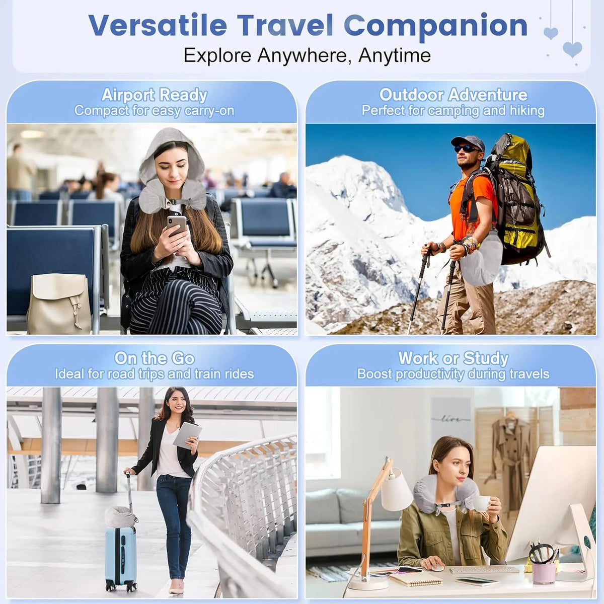 🛫 Hooded Stuffable Travel Pillow for Airplanes – Soft Velvet Neck Pillow with Travel Storage Compartment