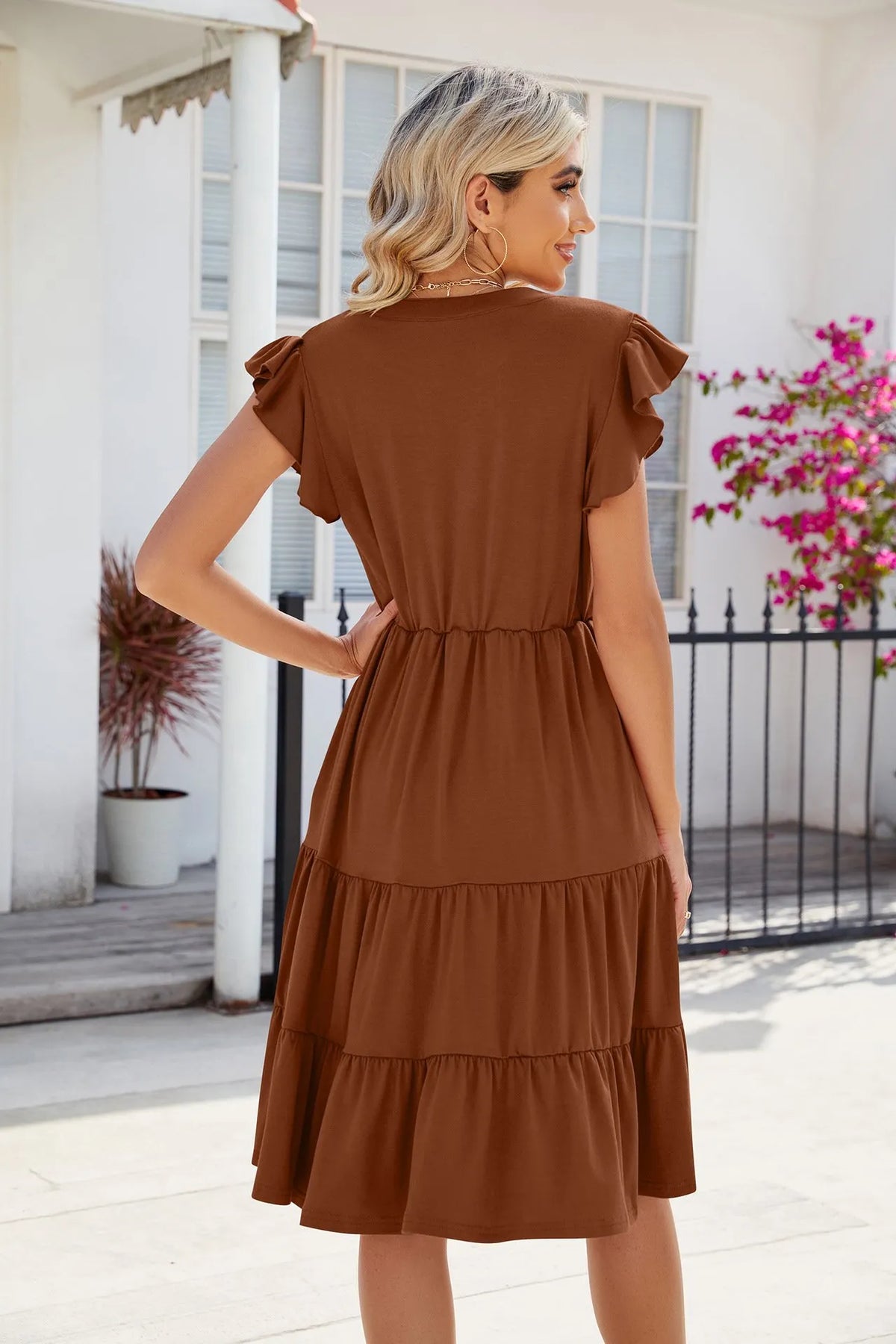 Women's Casual Ruffle Sleeve V-Neck Dress (Buy 2 Free Shipping)