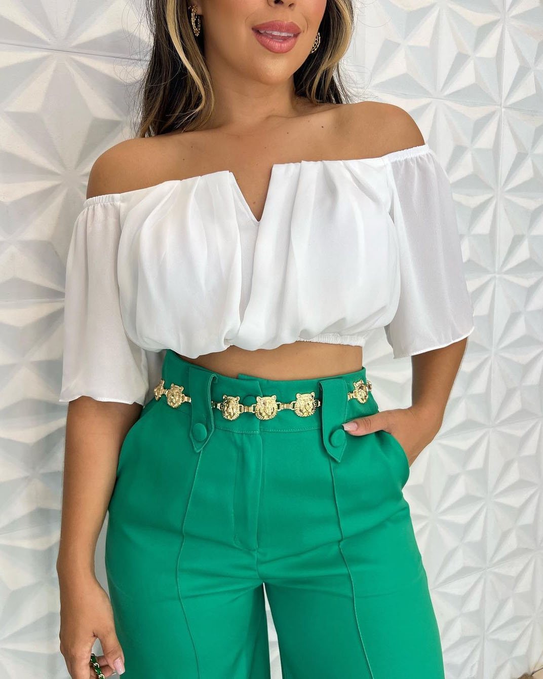 One-shoulder solid color two-piece suit