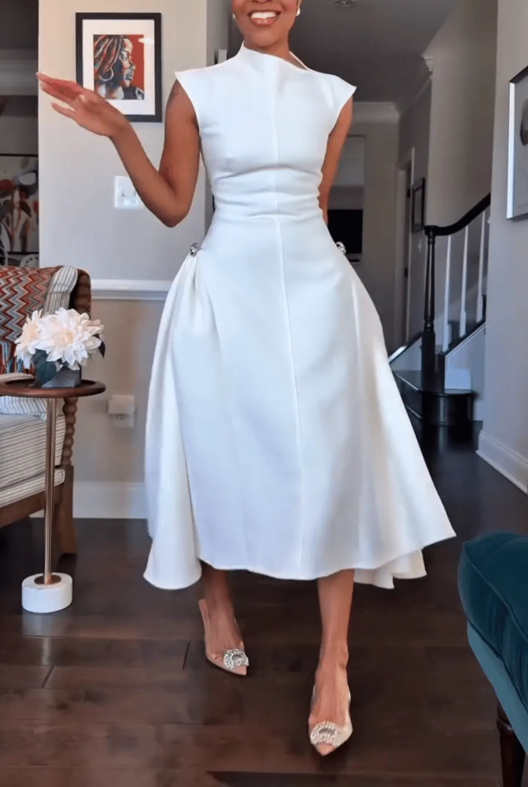 Sleeveless irregular neckline dress
