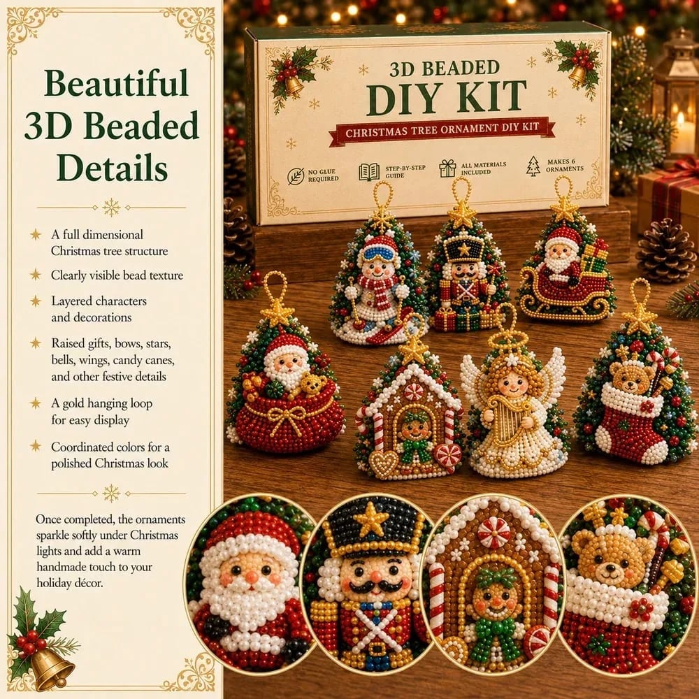 🔥 HOT SALE 🔥⏳ Last Day 49% OFF – 🎄 Beginner-Friendly DIY 3D Christmas Beaded Ornament Kit | Complete 4-Piece Set with Glass Beads, All Tools & Step-by-Step Guide Included 💕