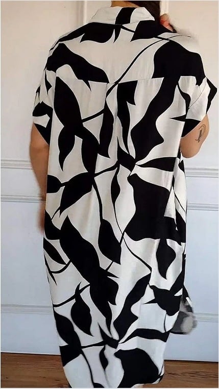 Fashion casual shirt dress with printed & short sleeves