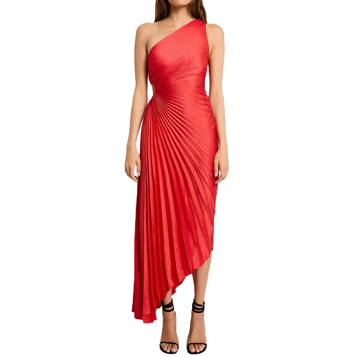 Cut-out Satin Pleated Maxi Dress