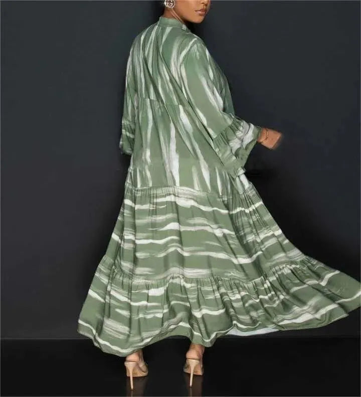 Printed ruffle hem maxi dress 🔥 (Buy 2 Free Shipping)