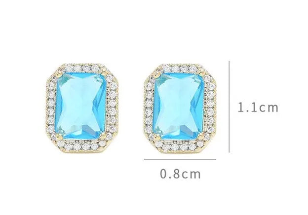 Luxury Fashion Transparent Sky Blue Crystal Square Stud Earrings