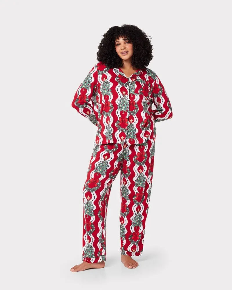 🎅Christmas Tree Wreath Stripe Print Long Pyjama Set