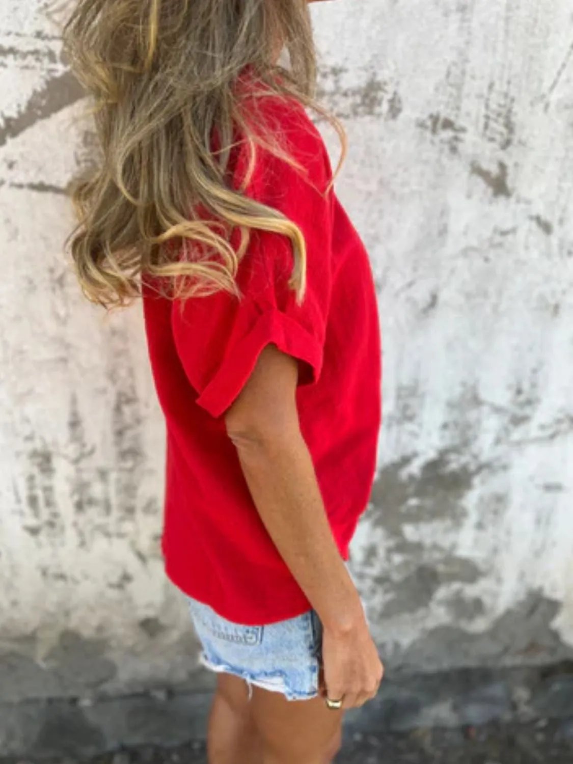 Full Size Round Neck Short Sleeve T-Shirt Plus Size(Buy 2 free shipping)