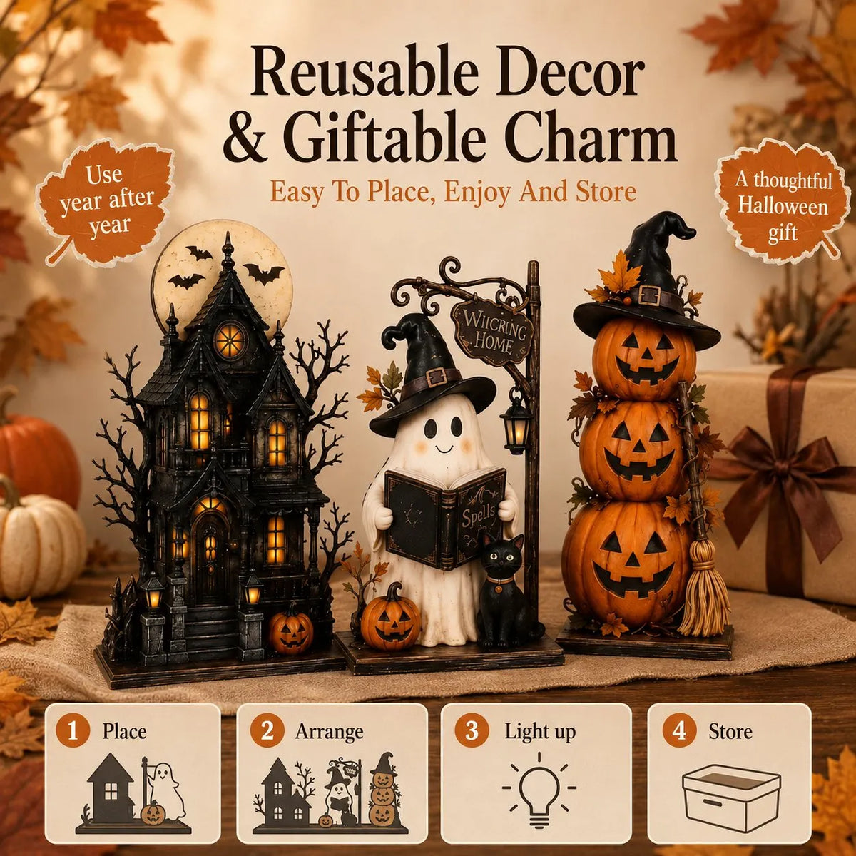 🧙🖤Lighted Halloween Haunted House & Character Figurine Collection