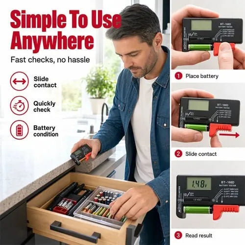 🔥 HOT SALE 🔥Digital Battery Checker – Large LCD display shows exact remaining power. Compact & portable – test before you toss!