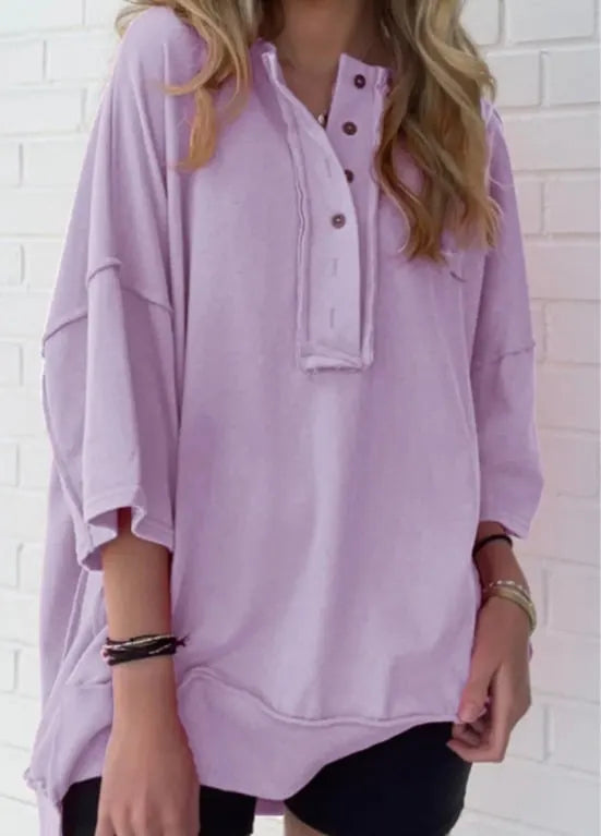 Oversized Casual Henley Summer Tops Tees (Buy 2 Free Shipping)
