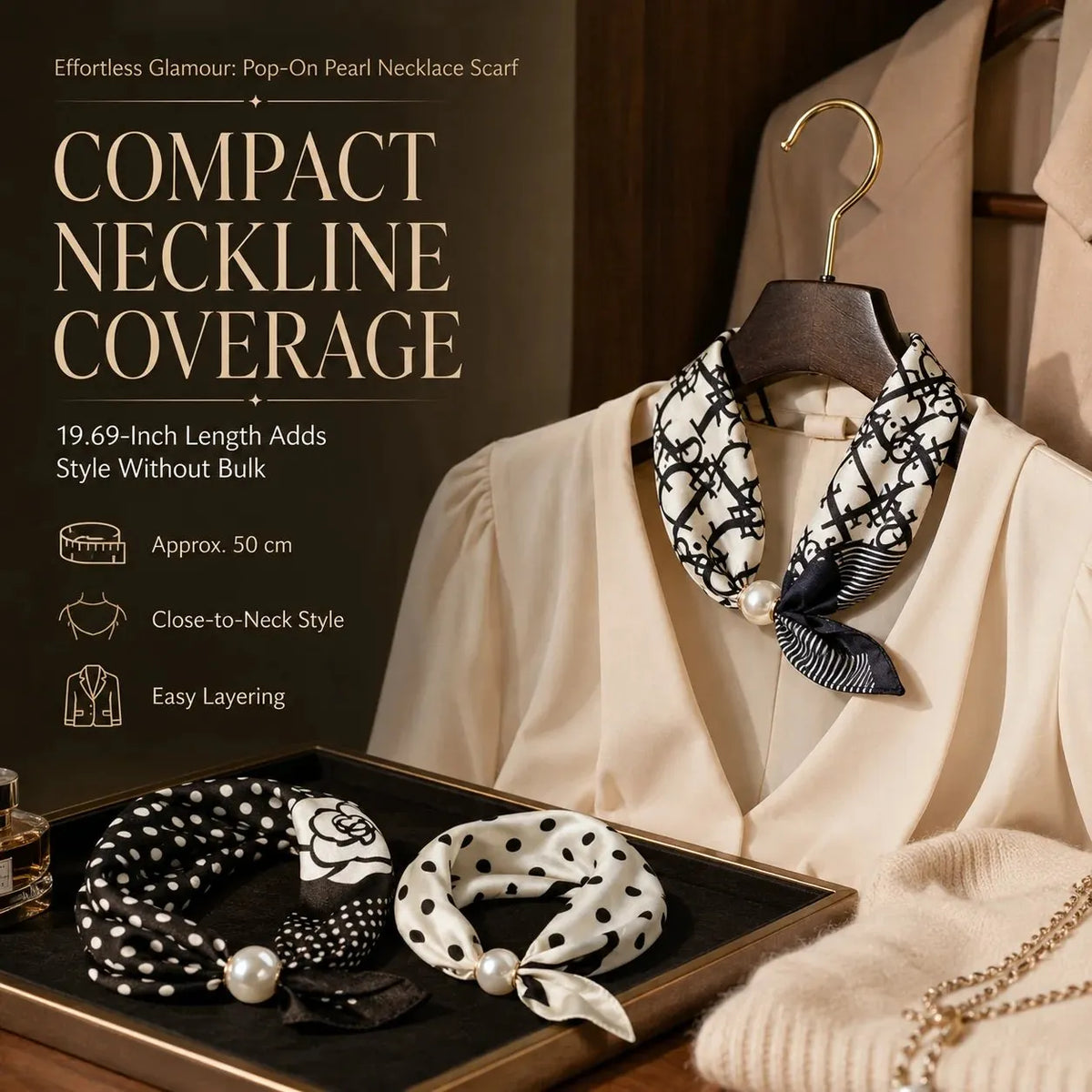 🔥 HOT SALE 🔥🧣 Effortless Glamour: Pop-On Pearl Necklace Scarf ✨