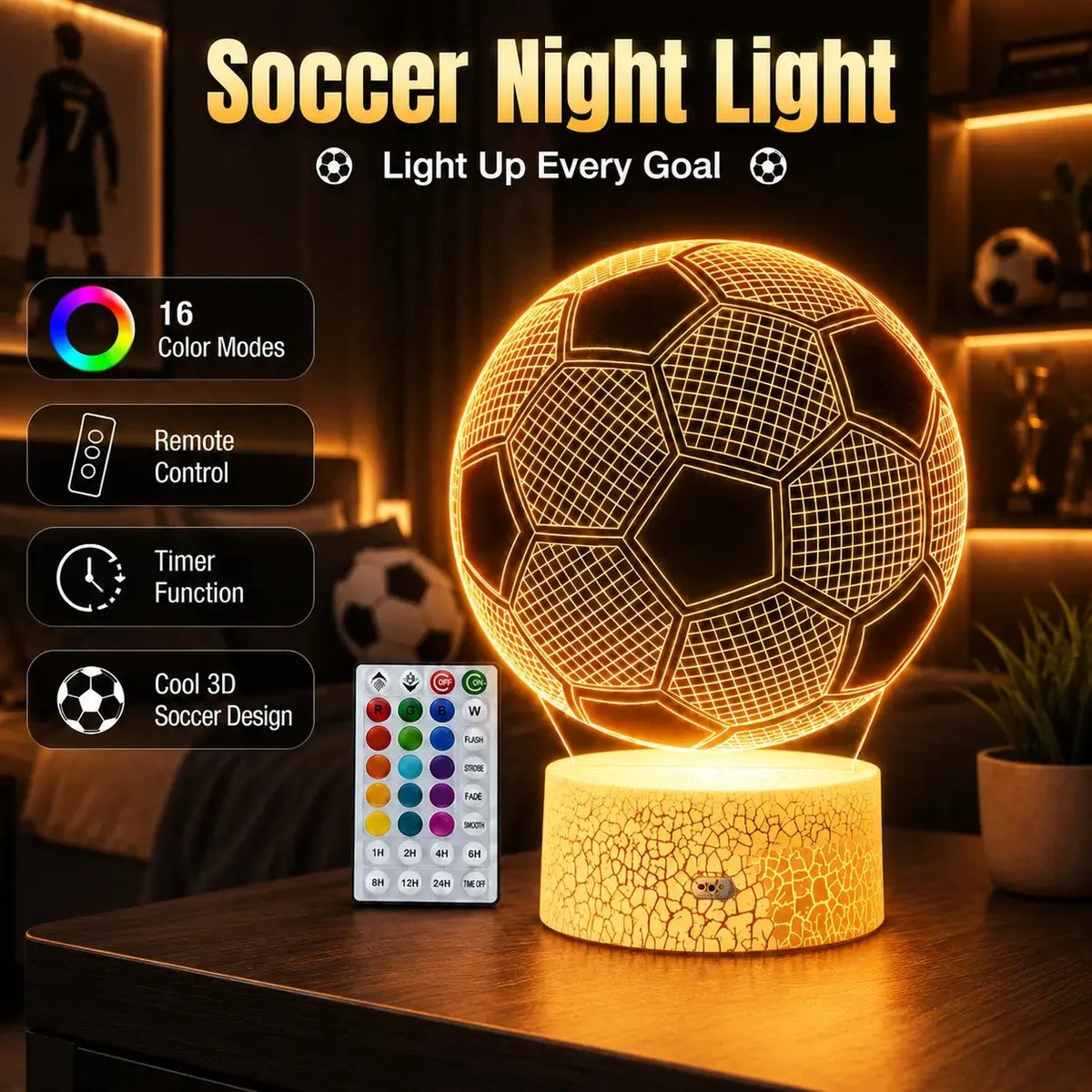 🎉Soccer 3D Optical Illusion Night Light LED Desk Lamp