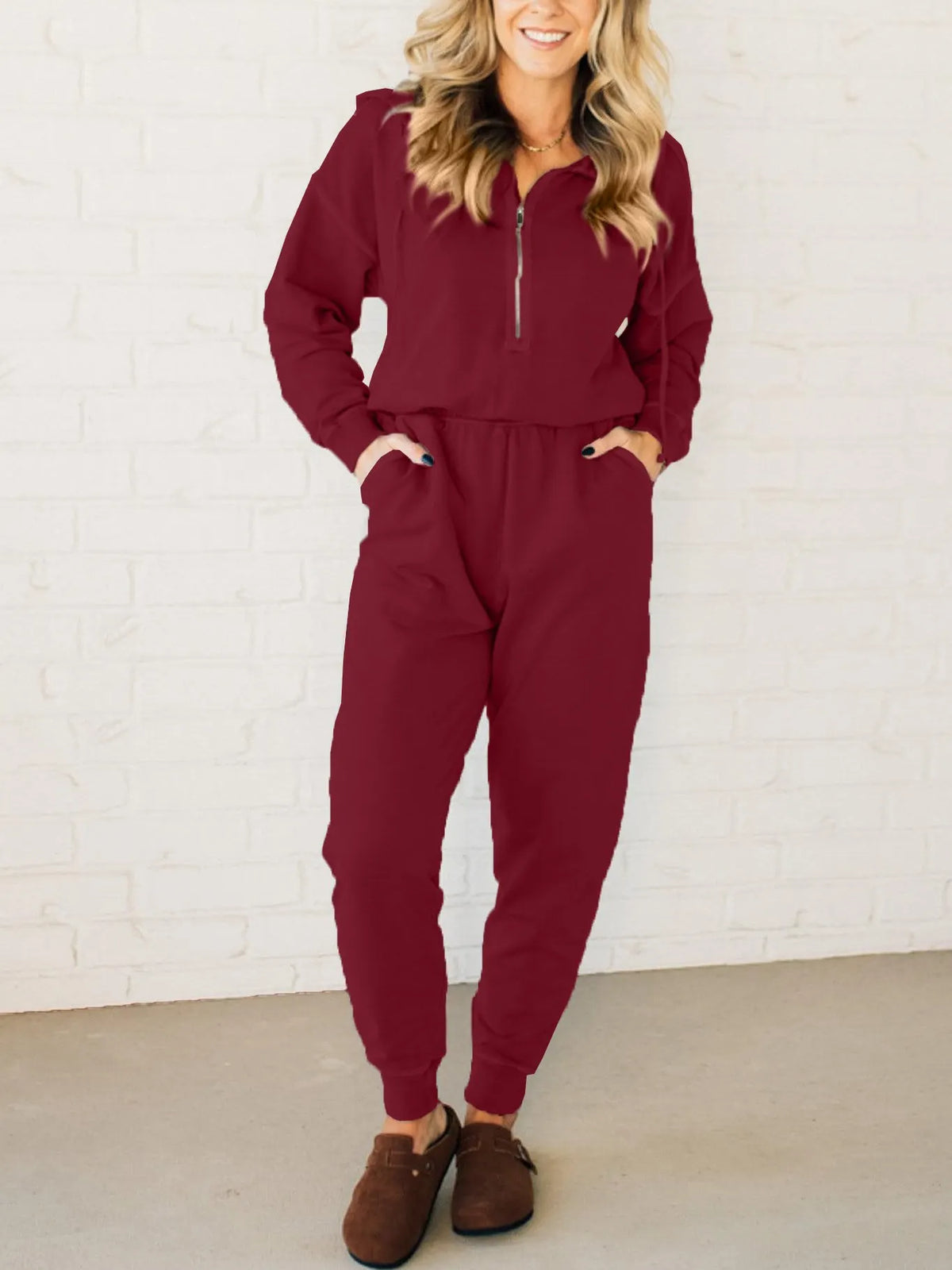 French Terry Drawstring Hooded Jumpsuit (Buy 2 Free Shipping)