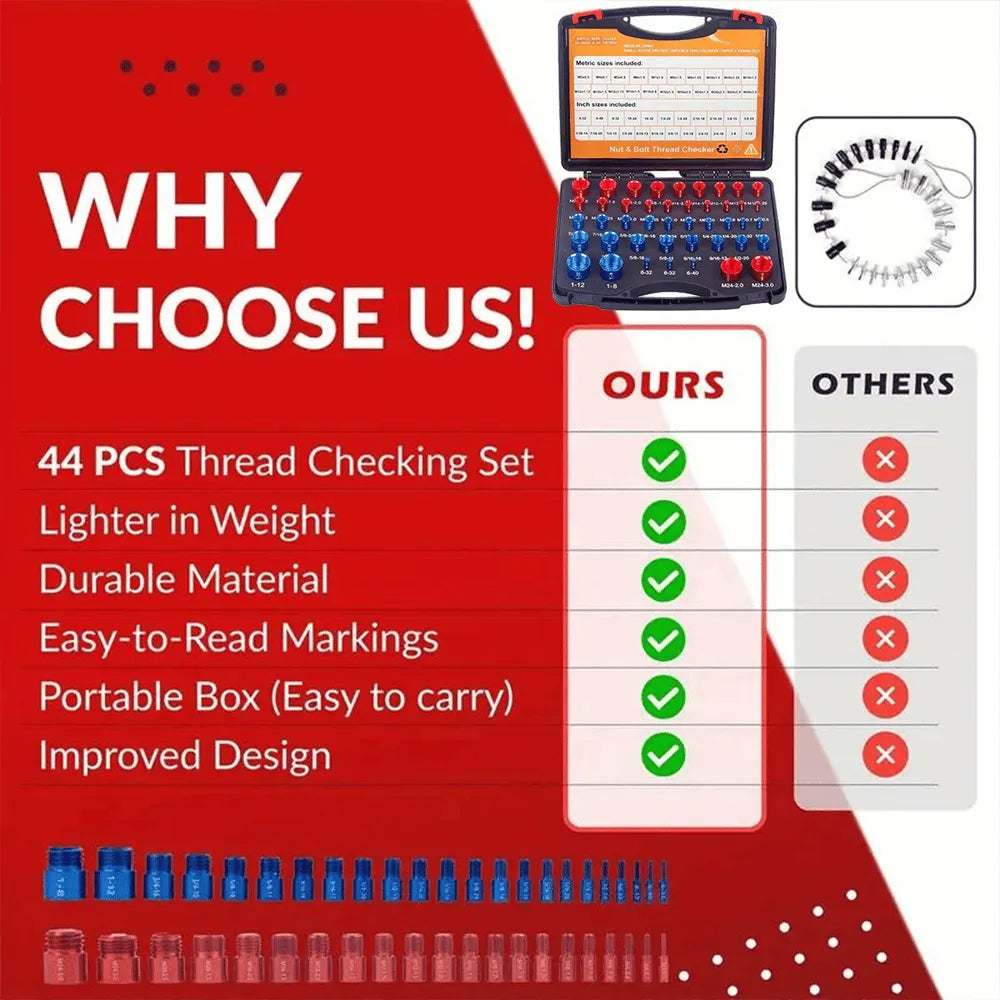 🔥HOT SALE🔥44Pcs Alloy Nut and Bolt Thread Inspector Charge🔩