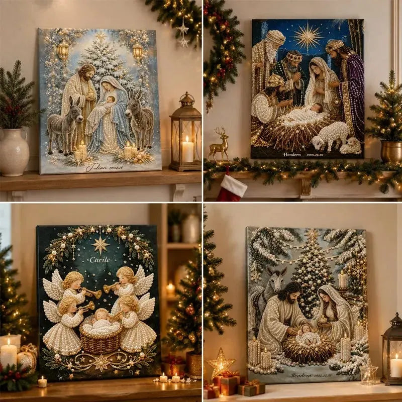 🎉🎄 Premium 3D Diamond Jesus Birth Nativity Scene Painting Art Kit | Luxury Flocked Canvas with Scratch-Resistant Non-Fading Diamond Beads DIY Christmas Faith Decor 🌟✝️💎