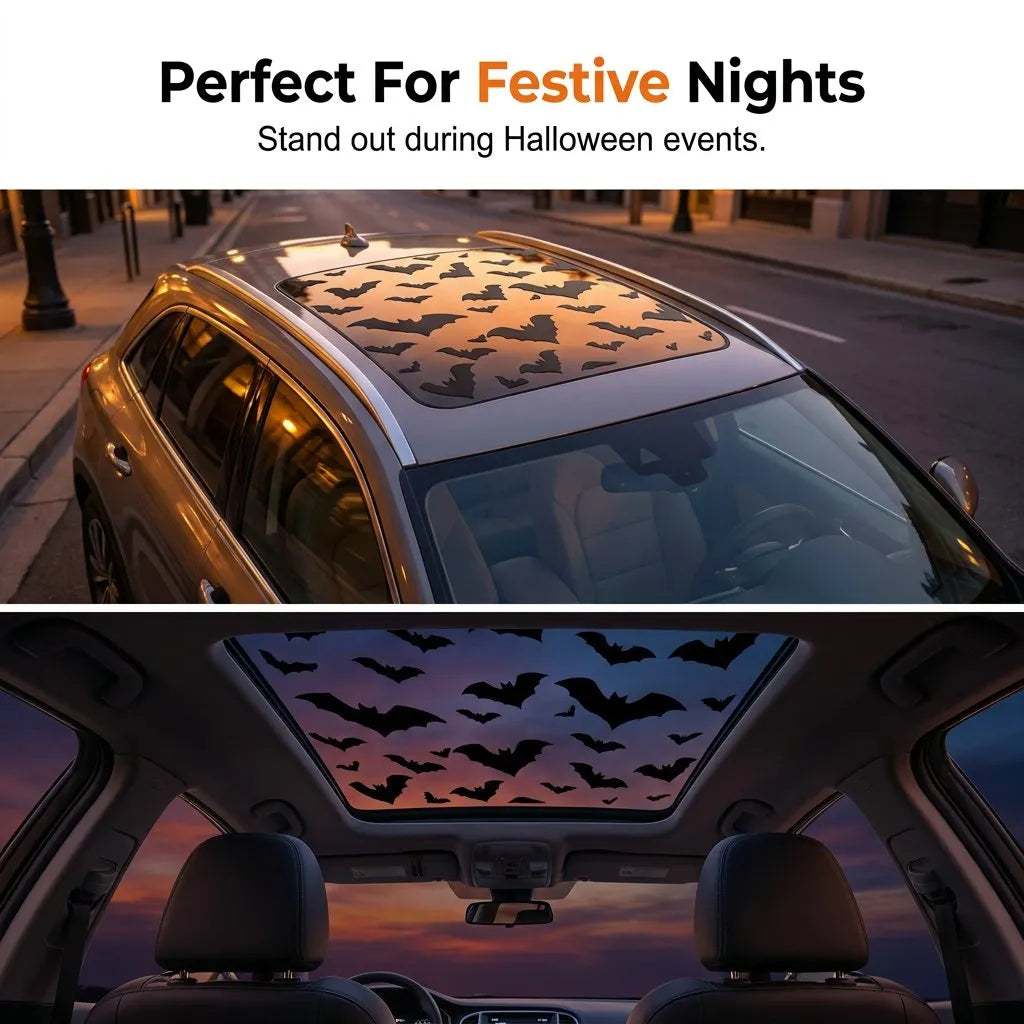 🎉HOT SALE🔥🕸🦇 Halloween Sunroof Decal – Gothic Spiderweb & Bat Window Film