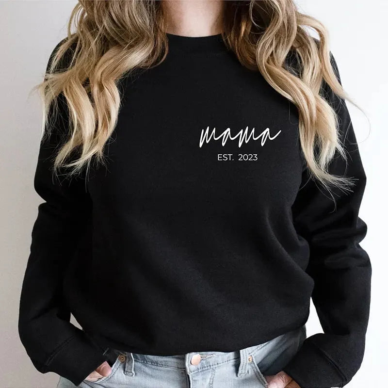 Custom Mama Est Year Sweatshirt, Custom Mother's Day Sweatshirt, with Children's Names on the Sleeve