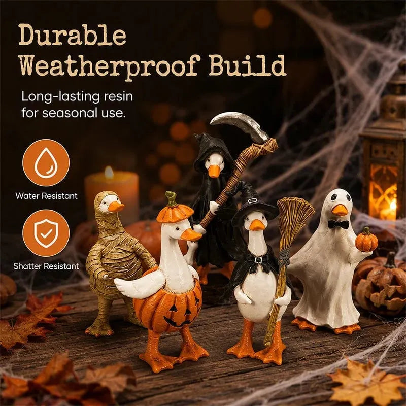 🔥 HOT SALE 🔥🎃BORING HALLOWEEN DECOR?🎃 Spooky Duck Set – Hand-Painted, 5 Characters, Weather-Resistant – For Shelves, Desks & Outdoors! 🦇