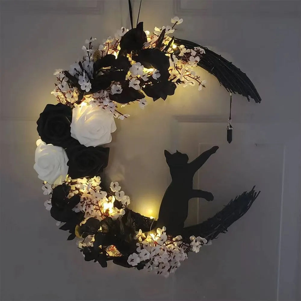 🎉49% OFF - 🐈‍⬛🌙Handmade Halloween Cat Wreath(📦Buy 2 Free Shipping)