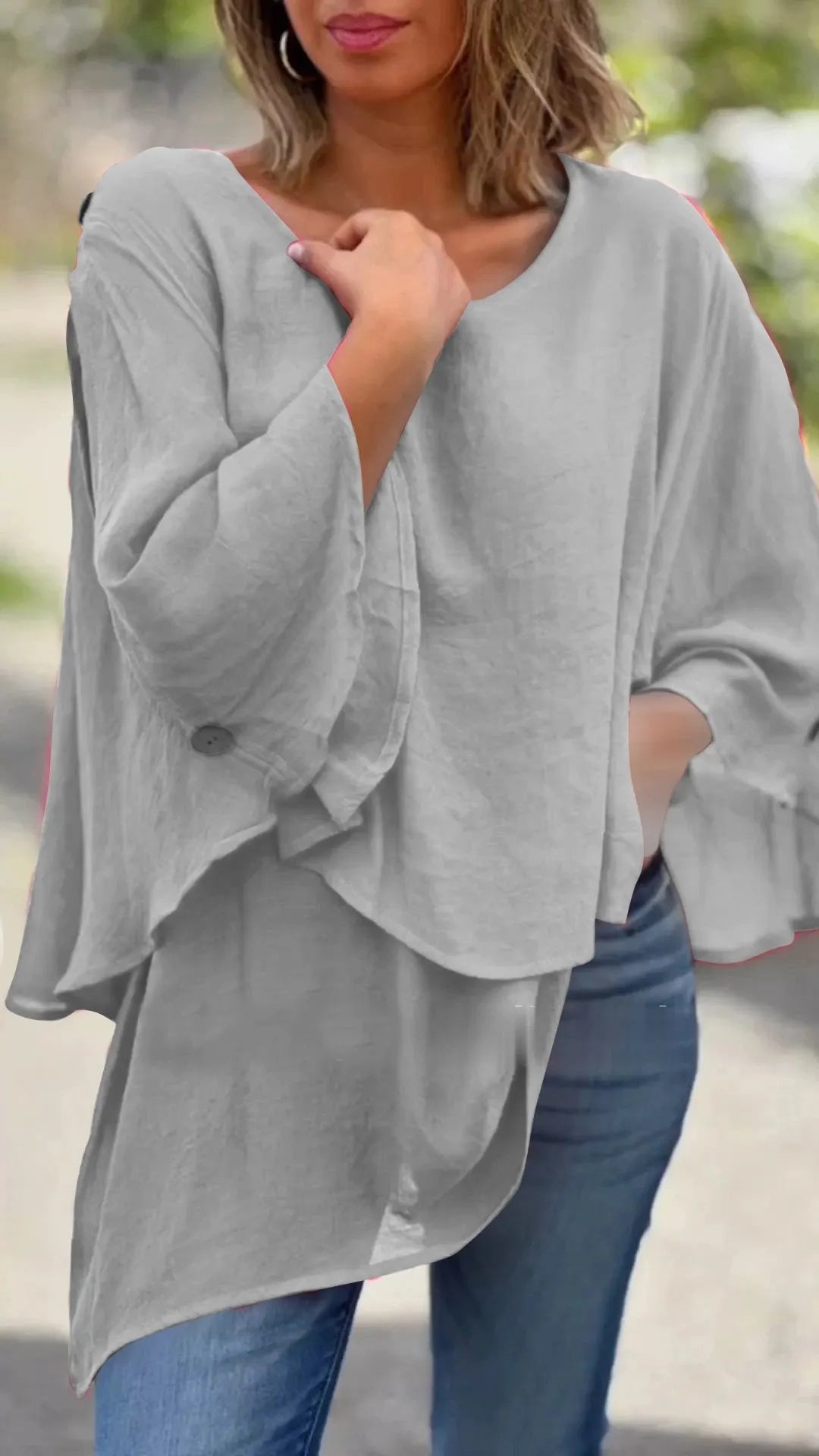 Women's Solid Color Flowy Loose Long-sleeve Tops (Buy 2 Free Shipping)