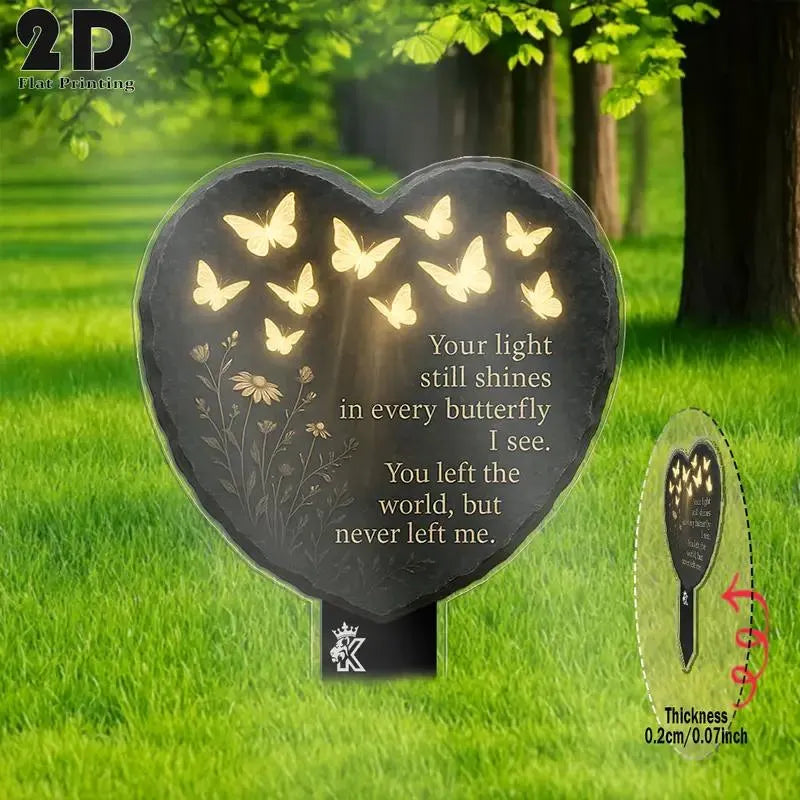 🎉🦋💖 Unique Butterfly Heart-Shaped Floral Acrylic Outdoor Memorial Plaque
